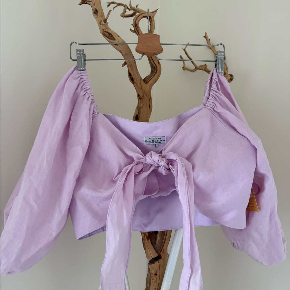 Lavender Crop Top with Puff Sleeves
